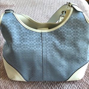 Coach white leather blue fabric